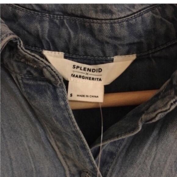 Splendid X Margherita Roma Tie-Front Short Sleeve Chambray Top Size Small - Picture 5 of 6